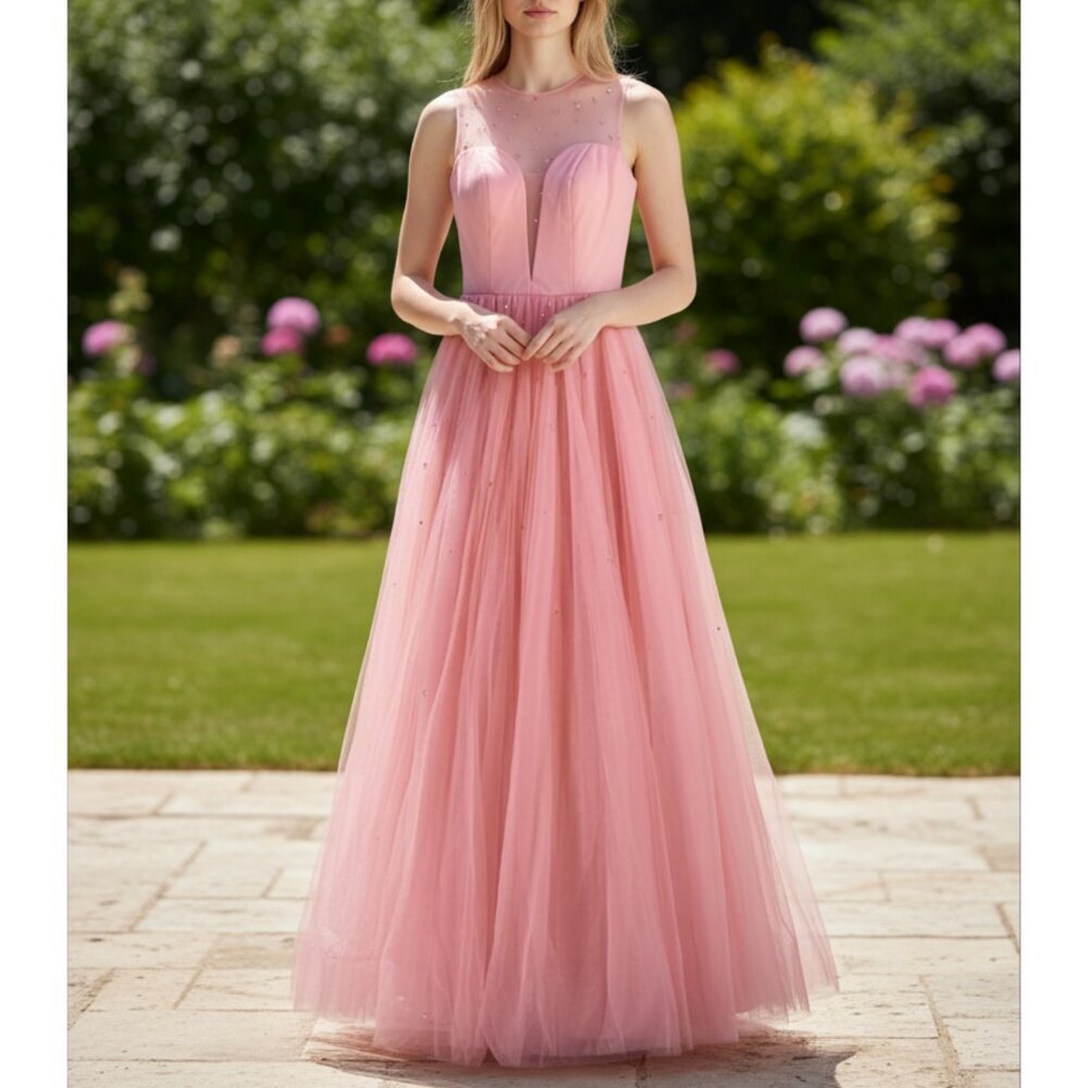 SHERRI HILL Pink Crystal Tulle and Satin Formal Gown Size 2 Prom Quinceañera